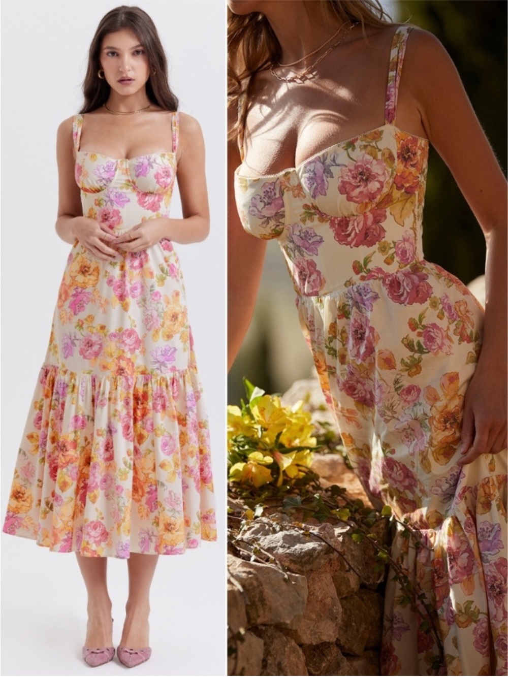 NEW House of CB Elia Dress Ivory + Large Flower Print Large+ XL with Regular Cup